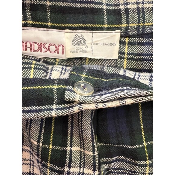 MADISON Wool Wrap Skirt Vintage 8 Blue Green Plaid Tartan Fringe Safety Pin Y2K - Picture 6 of 10